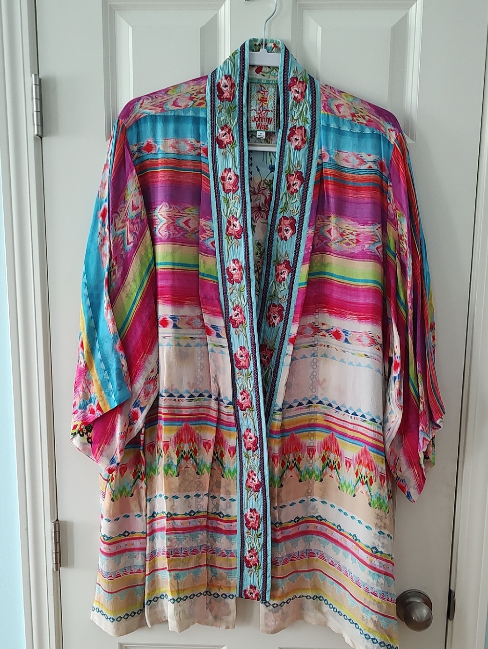 Johnny Was Kimono Reversible Multi-Color Floral Stripe